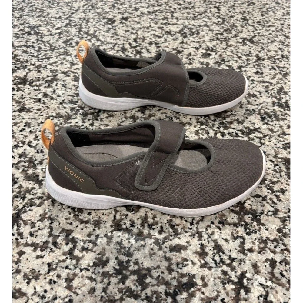 Vionic Sonnet Gray Mary Jane Comfort Sneakers Size 8W Walking Shoes Hook & Loop